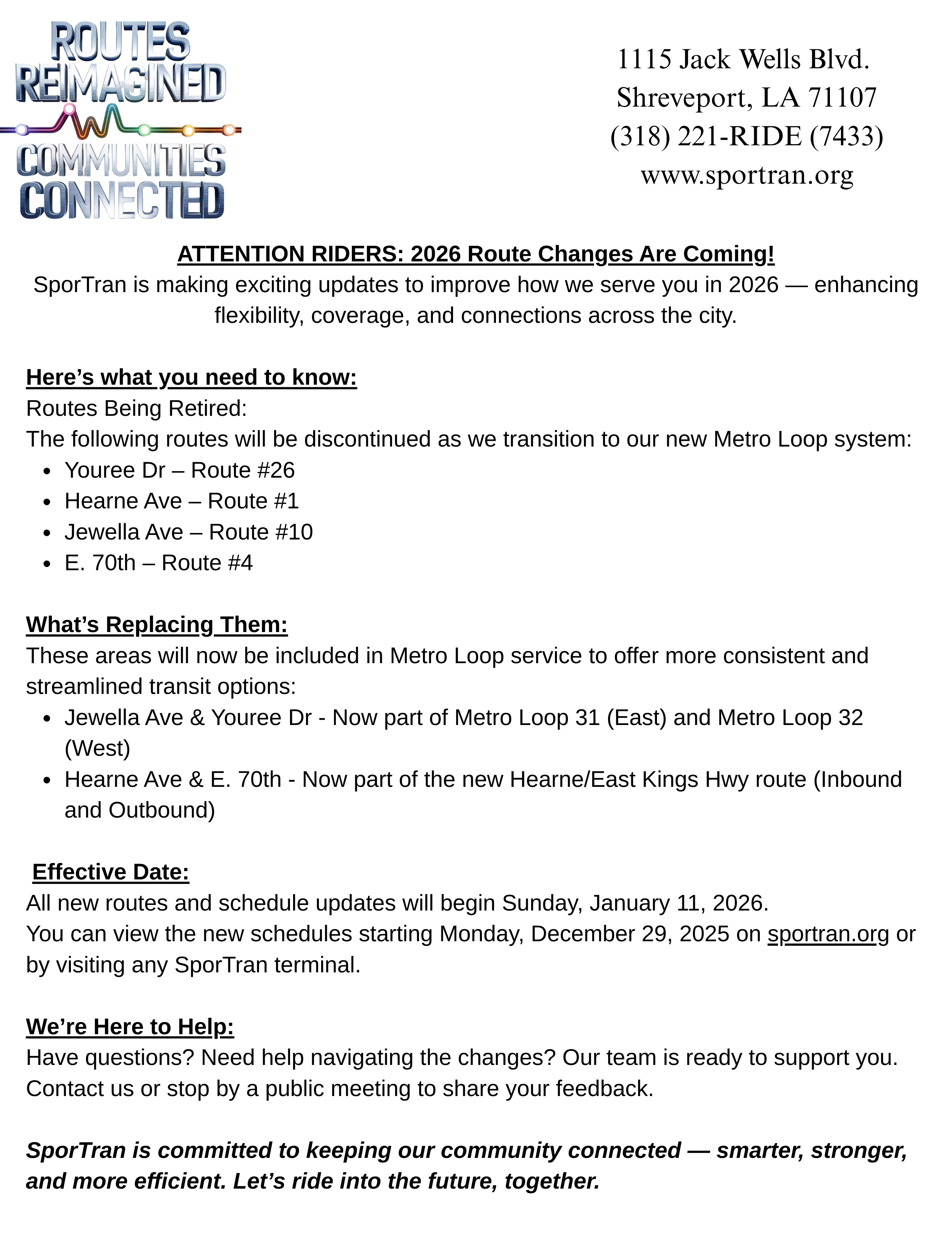 Route Redesigned information
